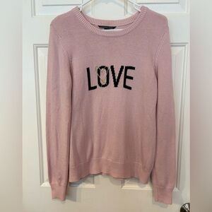 Victoria's Secret Love Sweater M Cashmere Blend Pink Black Embroidered Heart